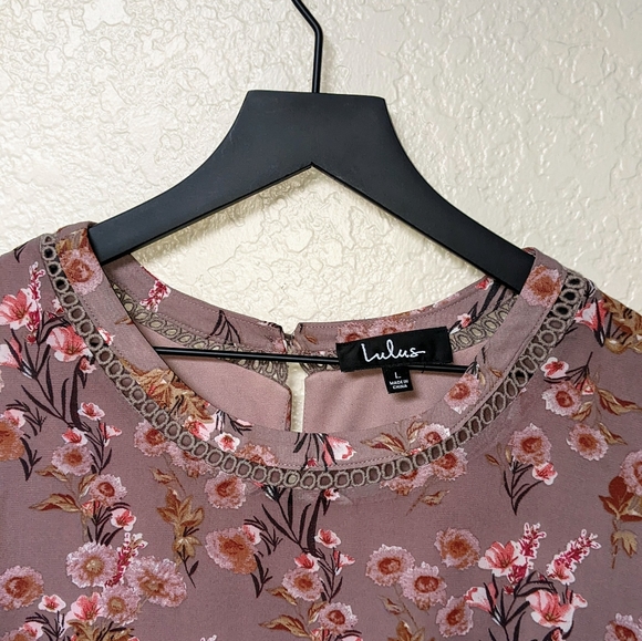 Day Date Mauve Floral Print Tiered Flounce Sleeve Mini Dress - Picture 8 of 12